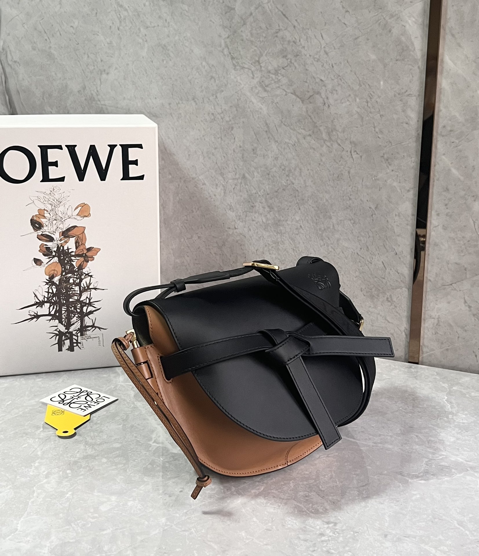 Loewe Small Gate Dual Bag in Soft Calfskin and Jacquard Black/Brown